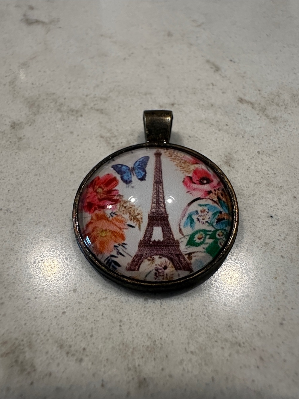 Eiffel Tower Floral Glass Pendant Necklace Charm